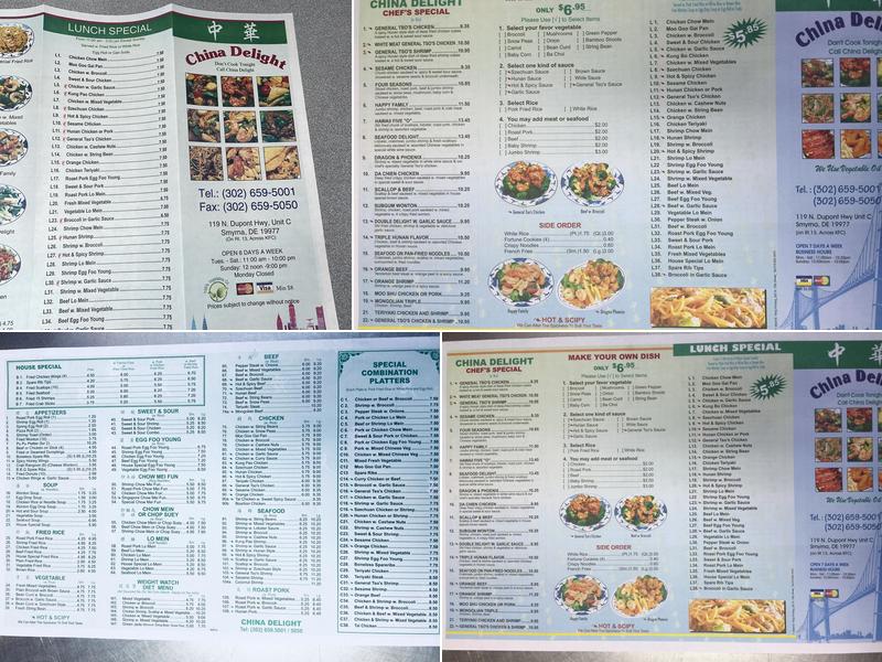 CHINA DELIGHT CHINESE FOOD Menu