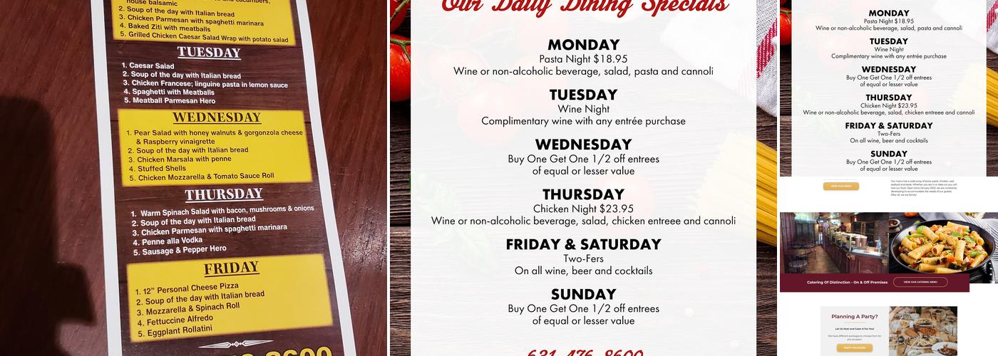 Setauket Pastaria Menu