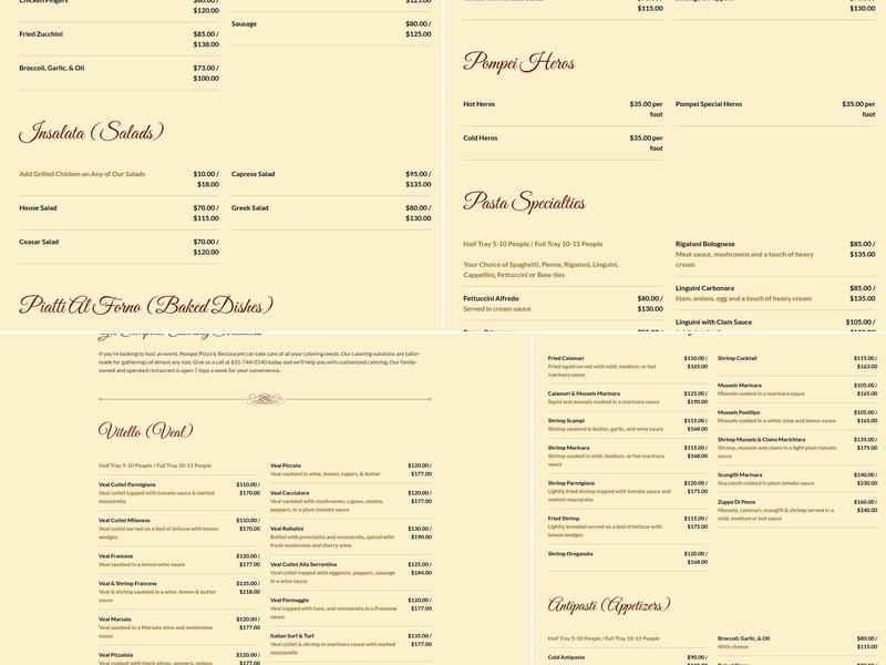 Pompei Pizza Restaurant Menu