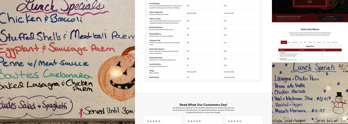 Uncle Joe's Pizza Menu