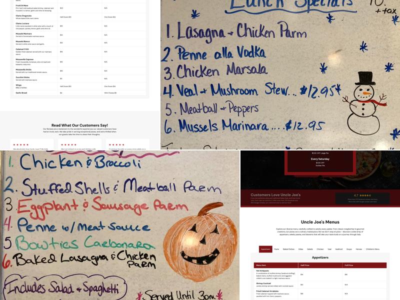 Uncle Joe's Pizza Menu