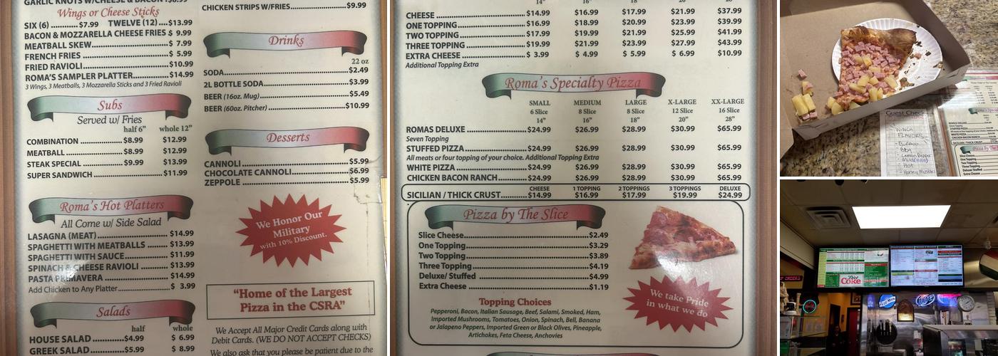 Roma's Pizza Menu