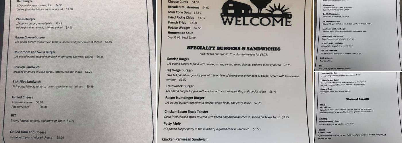 Wega Dairy Barn Menu