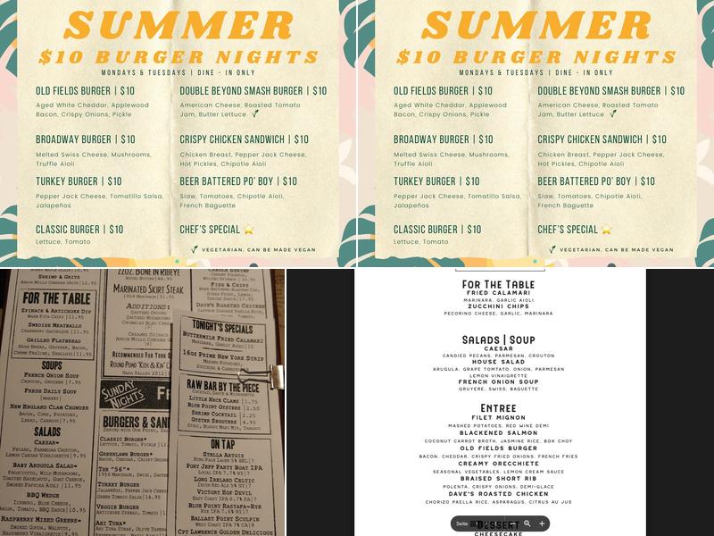 Old Fields Restaurant Port Jefferson Menu