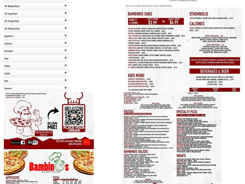 Bambino's New York Style Pizzeria Menu