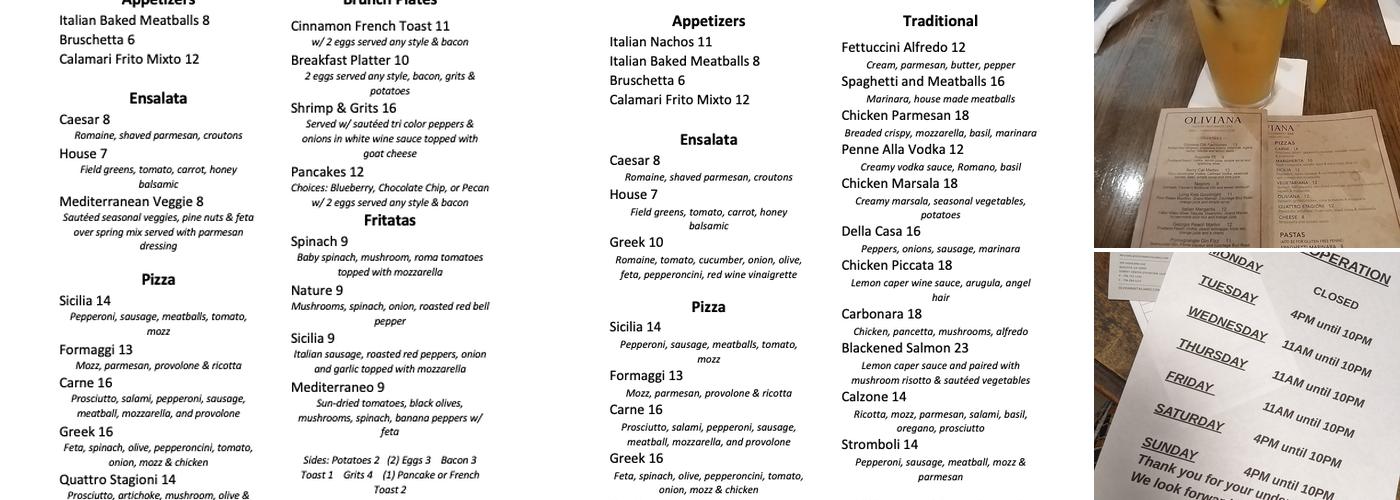 Oliviana Bar Italiano & Pizzeria Menu