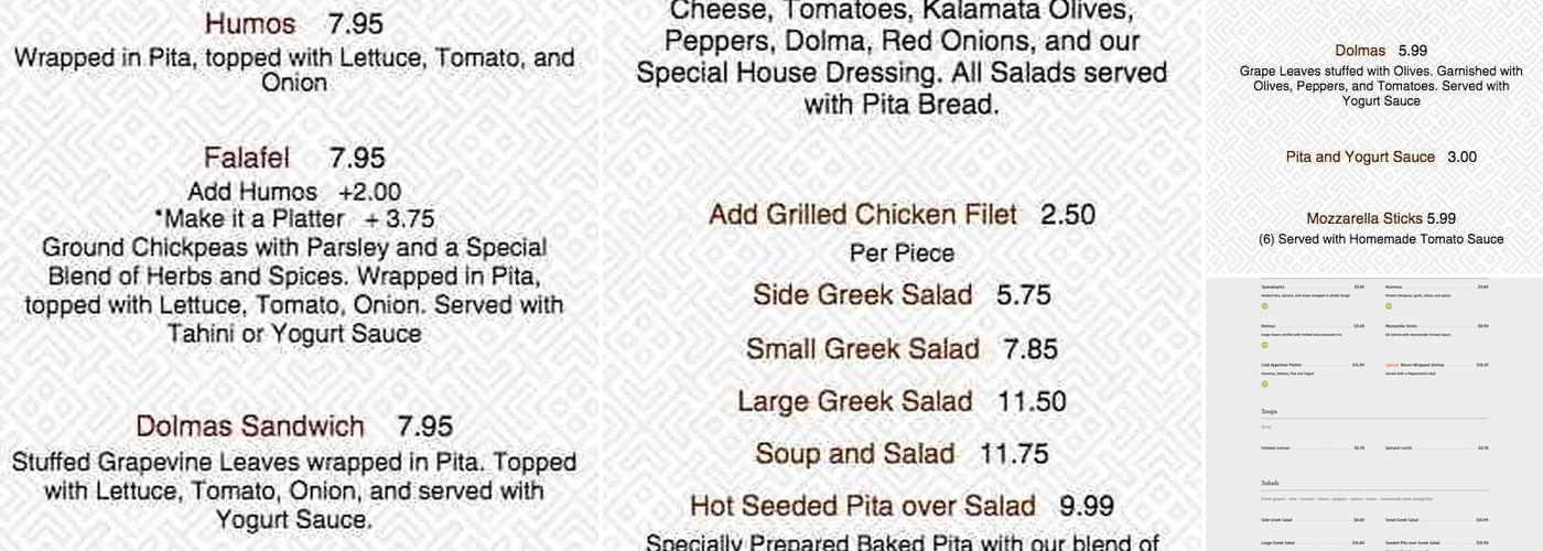 Gilshar Greek Cafe Menu