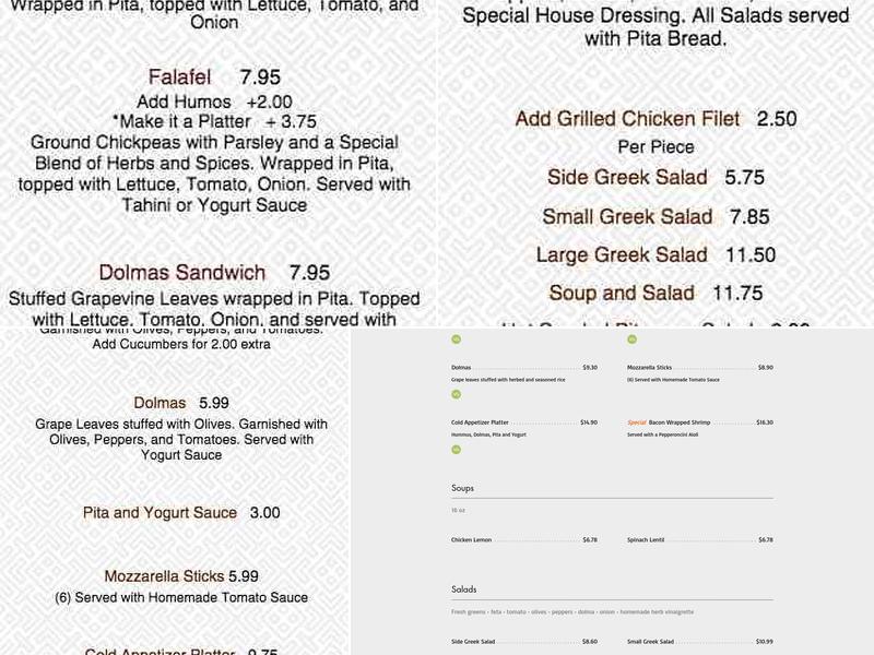 Gilshar Greek Cafe Menu
