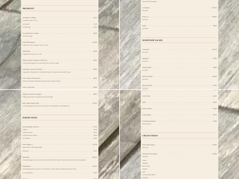 Bagel Cafe Menu