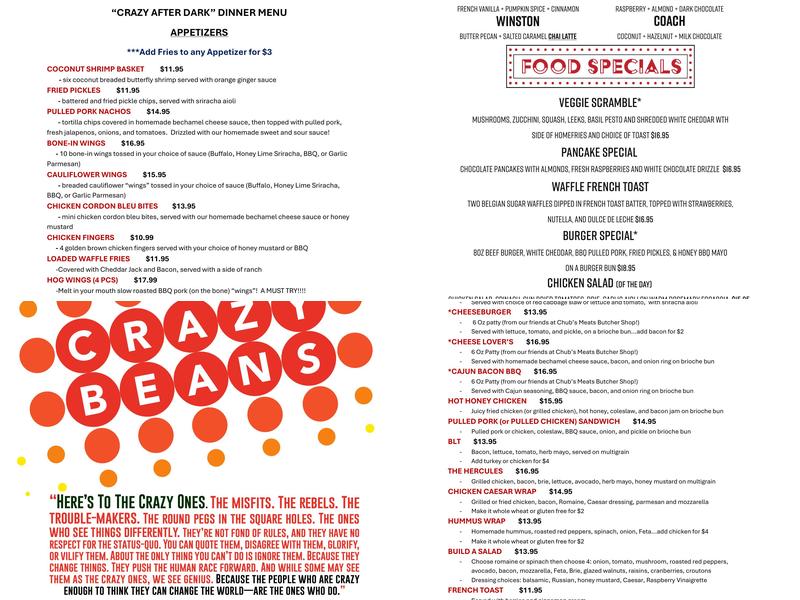 Crazy Beans Menu