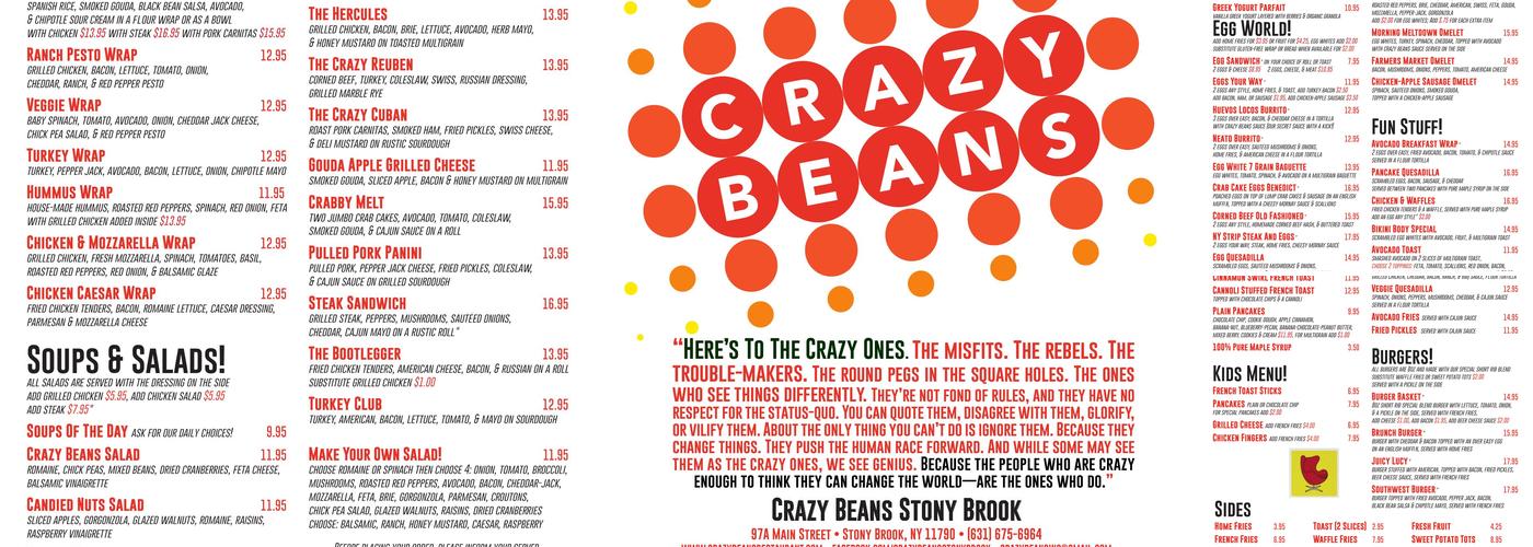 Crazy Beans Menu