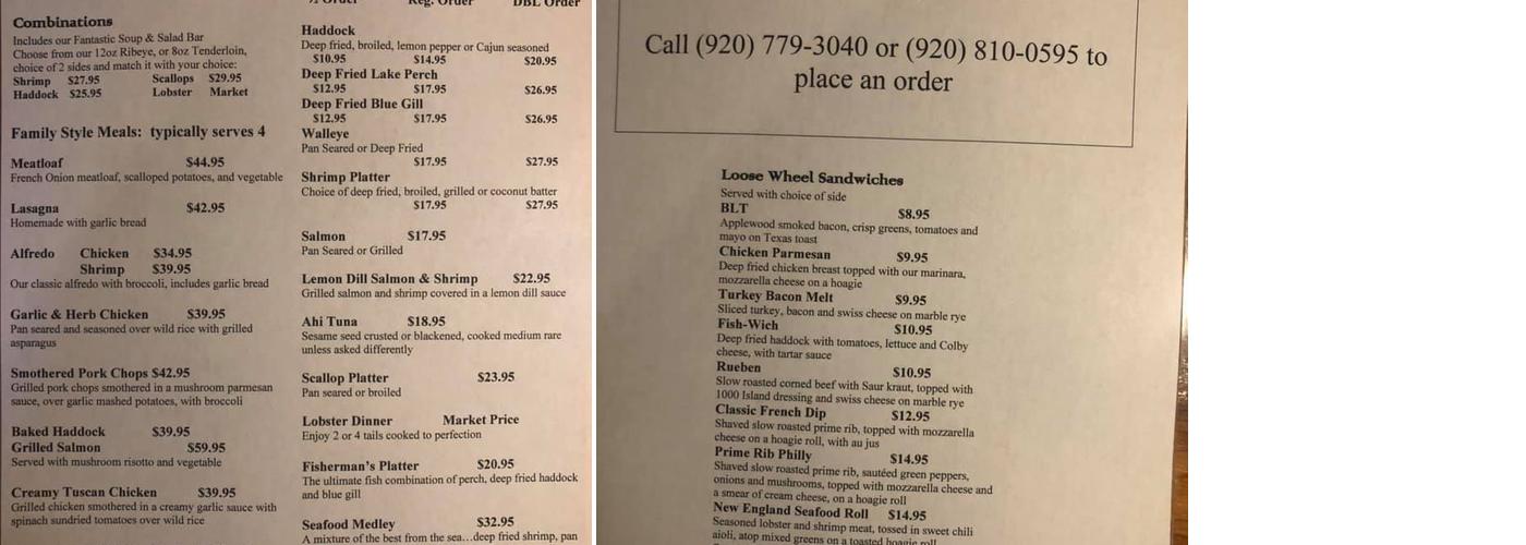 Loose Wheel Supper Club Menu