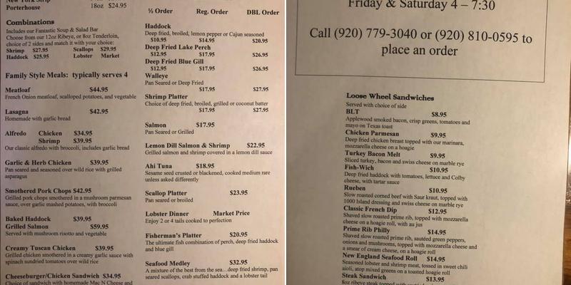 Loose Wheel Supper Club Menu