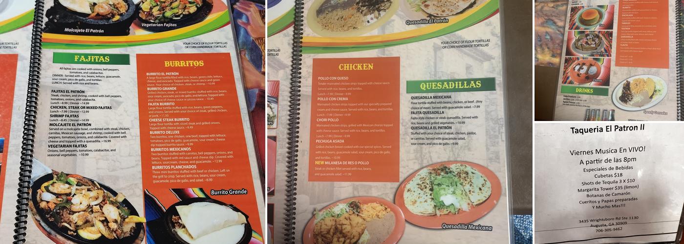 Taqueria El Patron Menu