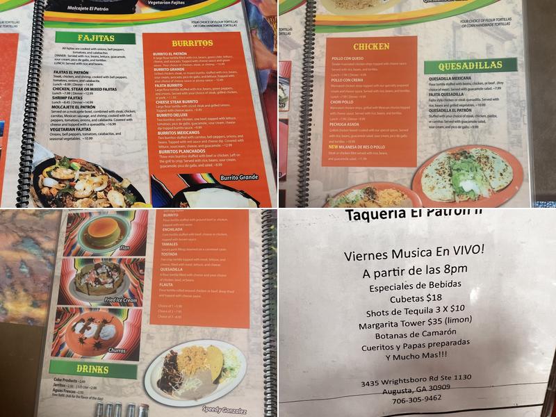 Taqueria El Patron Menu