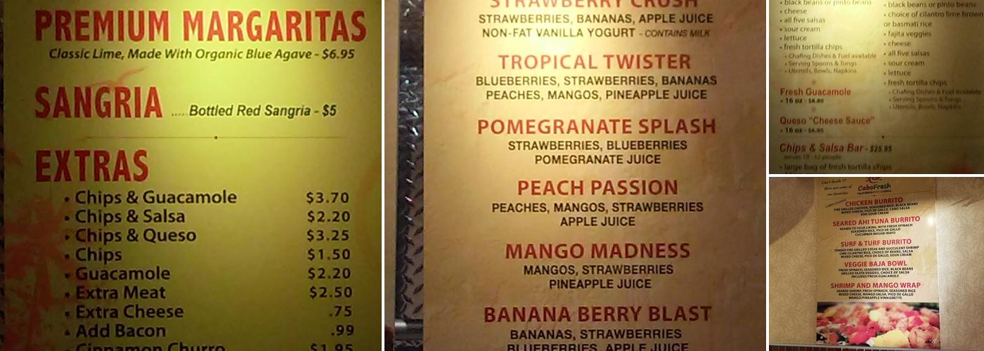 Cabo Fresh Menu