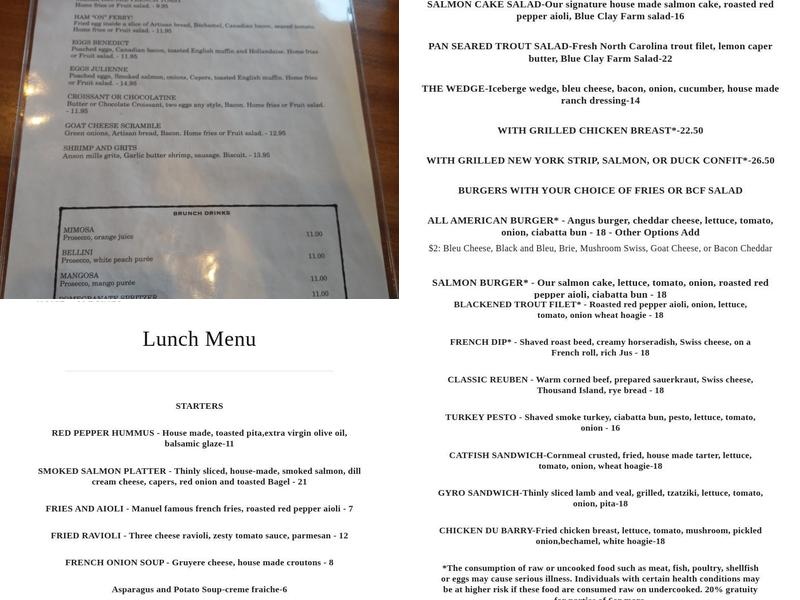 Manuel's Bread Cafe Menu