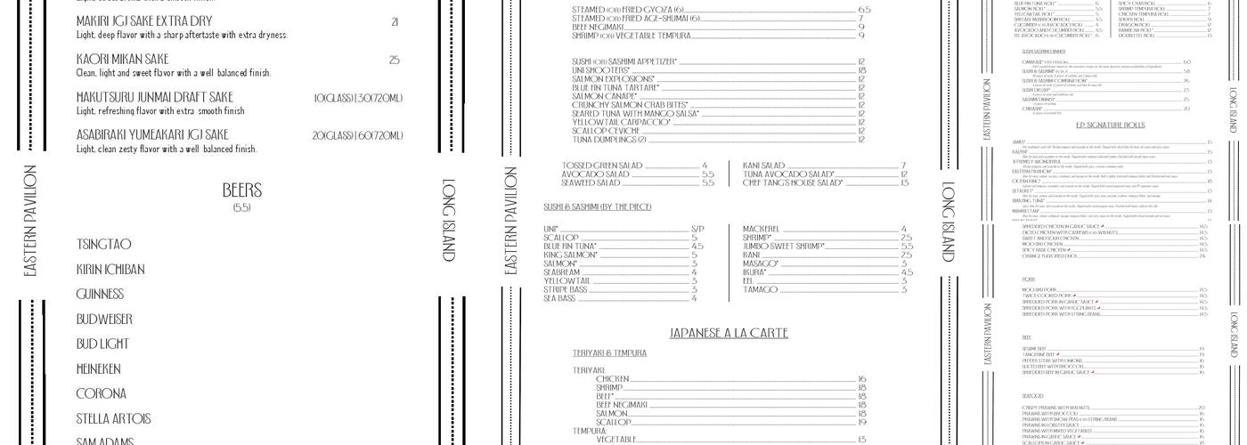 Eastern Pavilion Menu