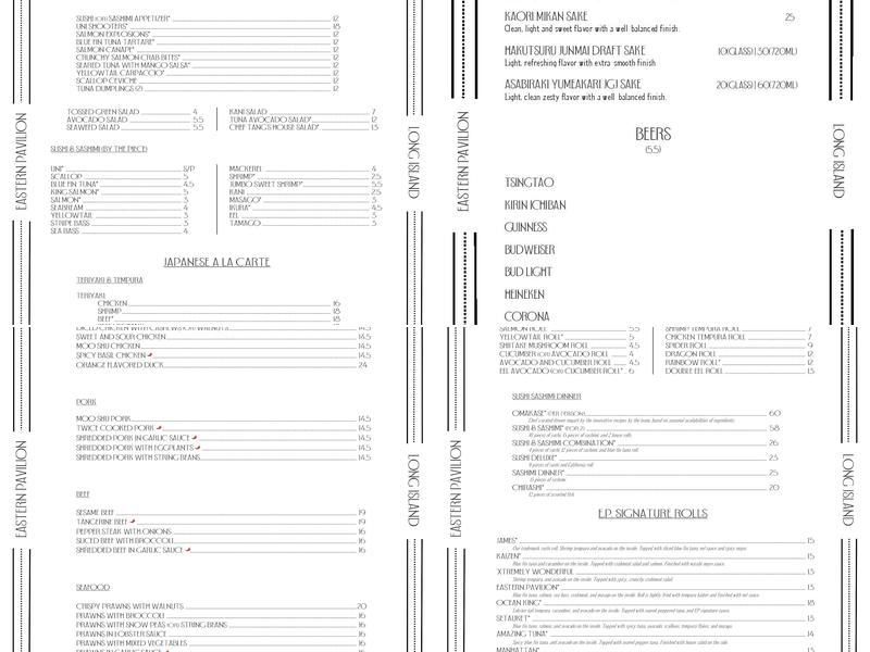 Eastern Pavilion Menu