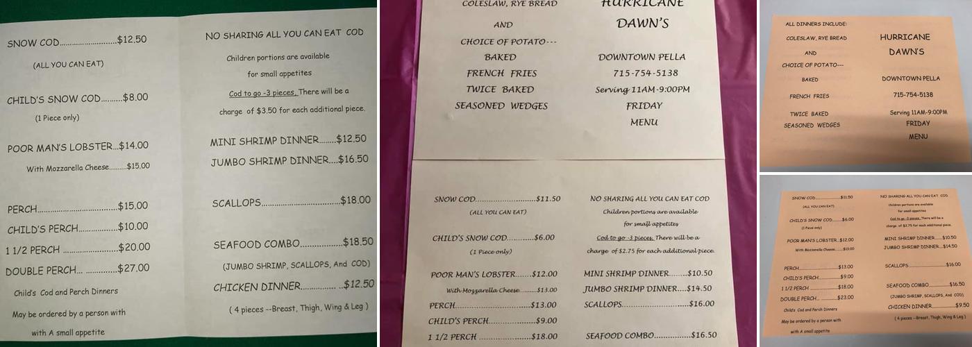 Hurricane Dawn's Menu