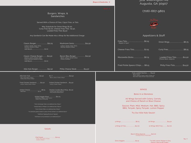 Allie Katz Bar And Grill Menu