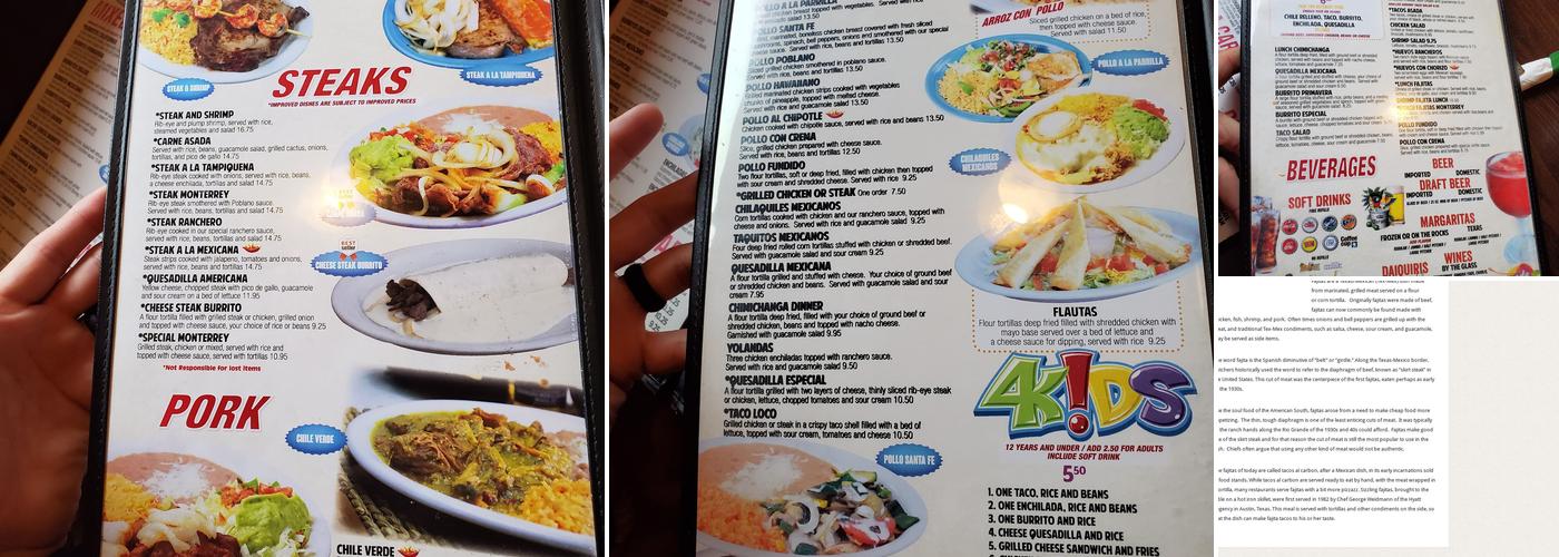 Monterrey Mexican Restaurant Menu