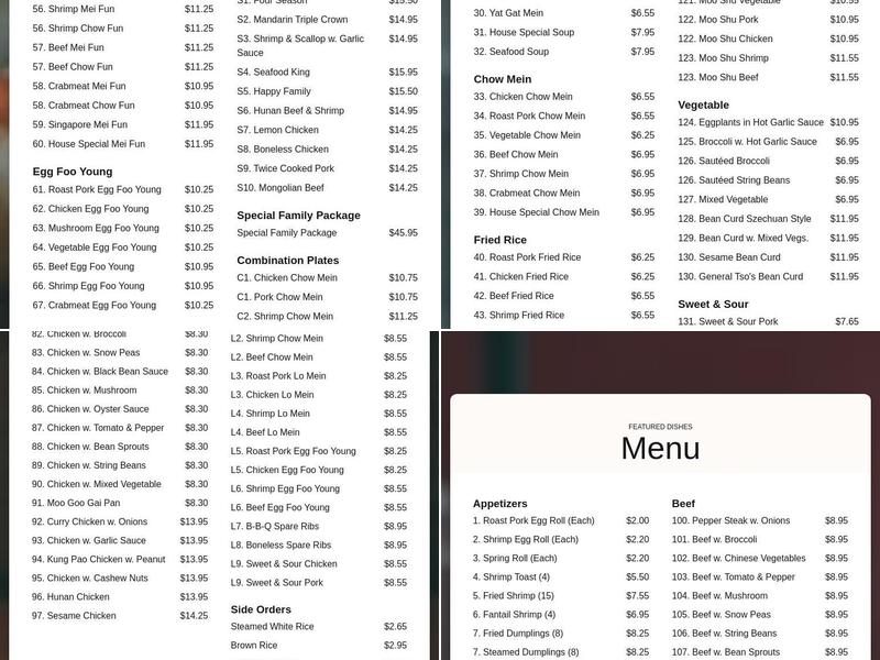 Ching Hoi Kitchen Menu