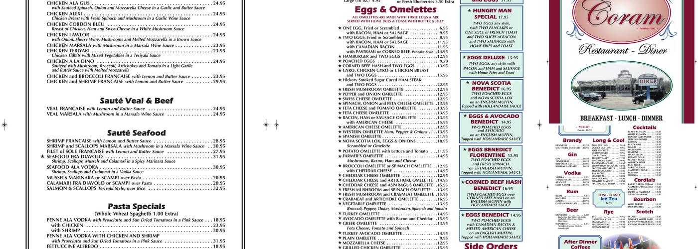 Coram Diner Menu