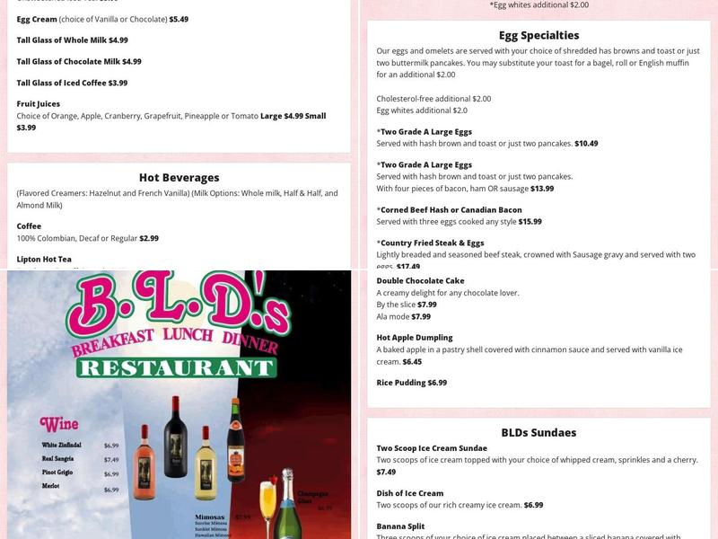B L D's Restaurant Menu