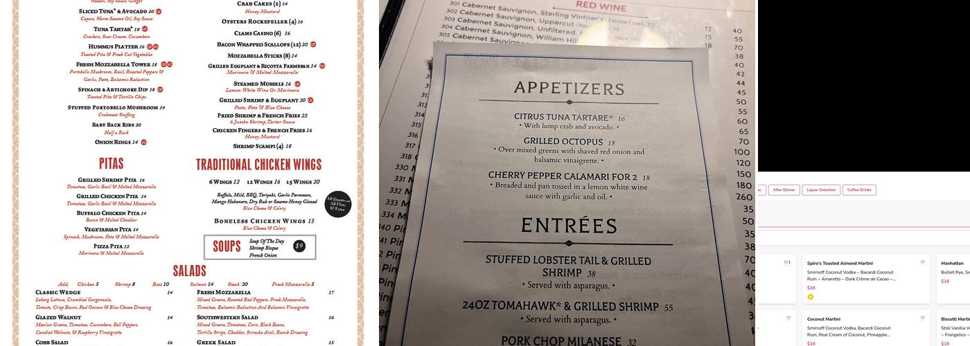 Spiro's Menu