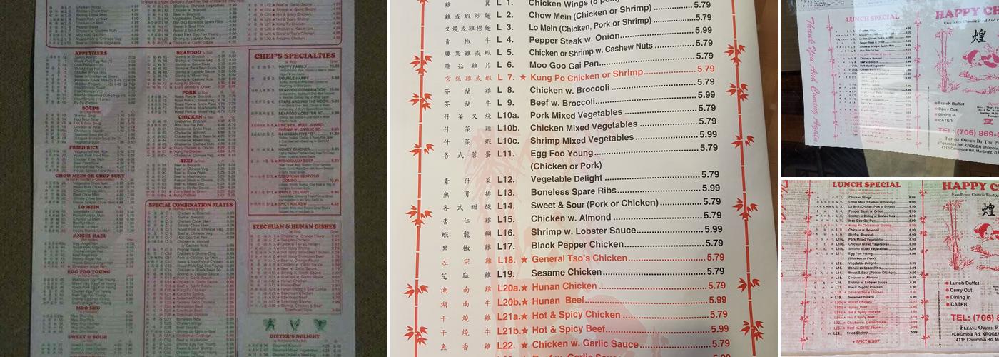 Happy China Menu