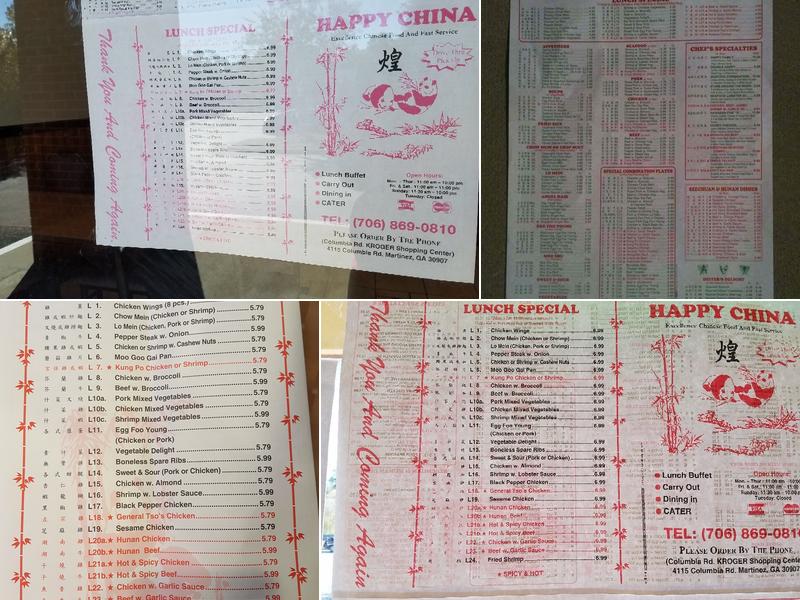 Happy China Menu
