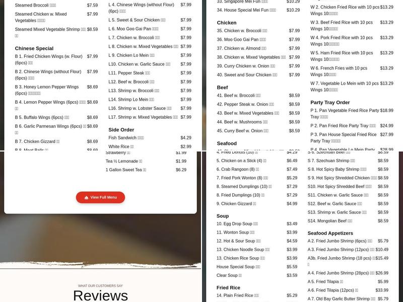Wing Express Menu