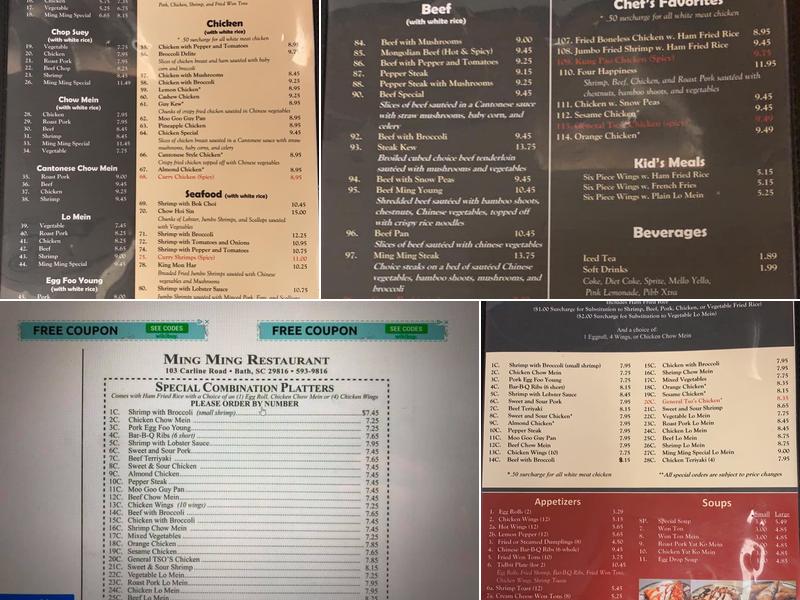 Ming Ming Chinese Restaurant Menu