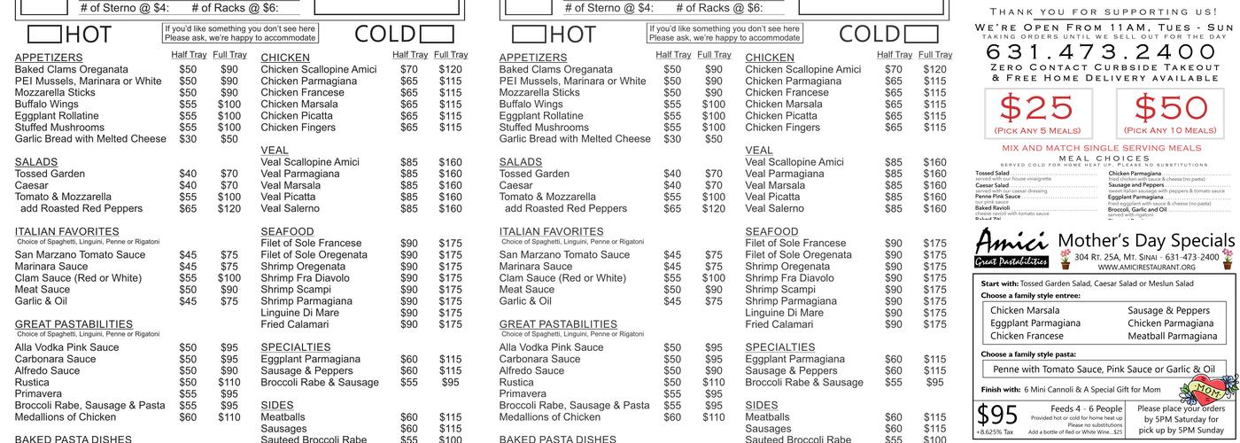 Amici Restaurant Menu