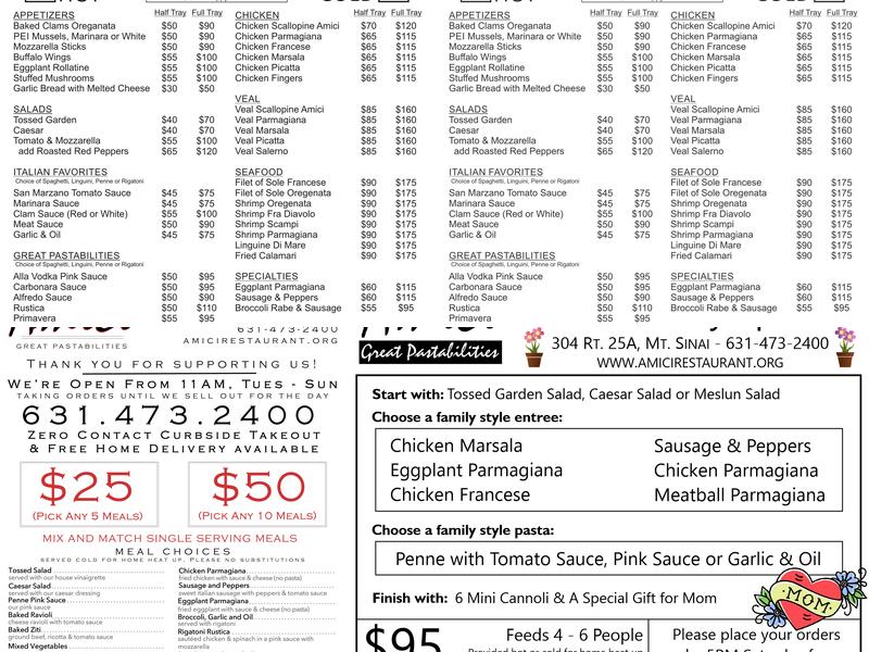 Amici Restaurant Menu