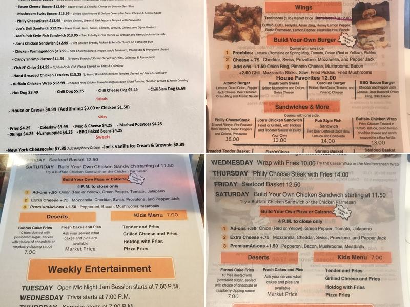 Joe's Bar and Grill Menu