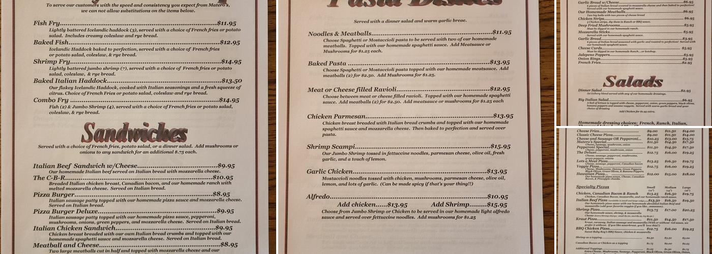 Matero's Pub & Pizza Menu