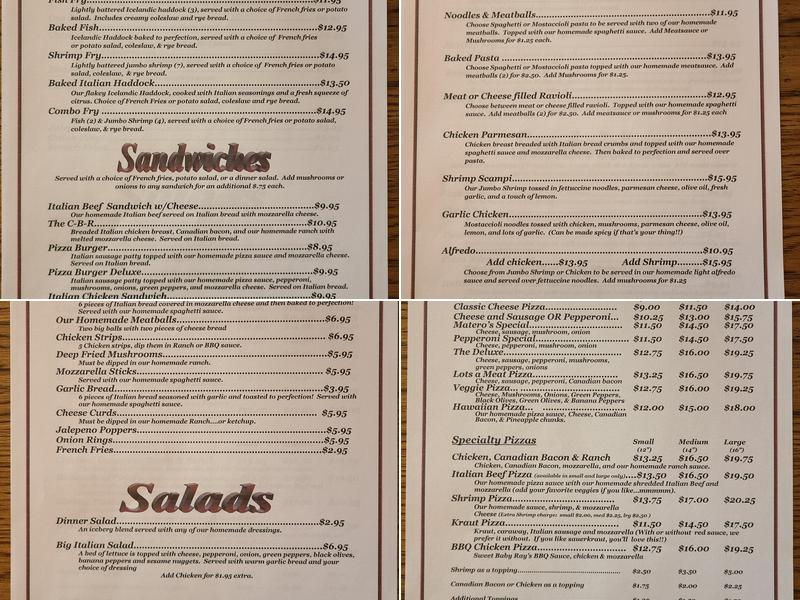 Matero's Pub & Pizza Menu