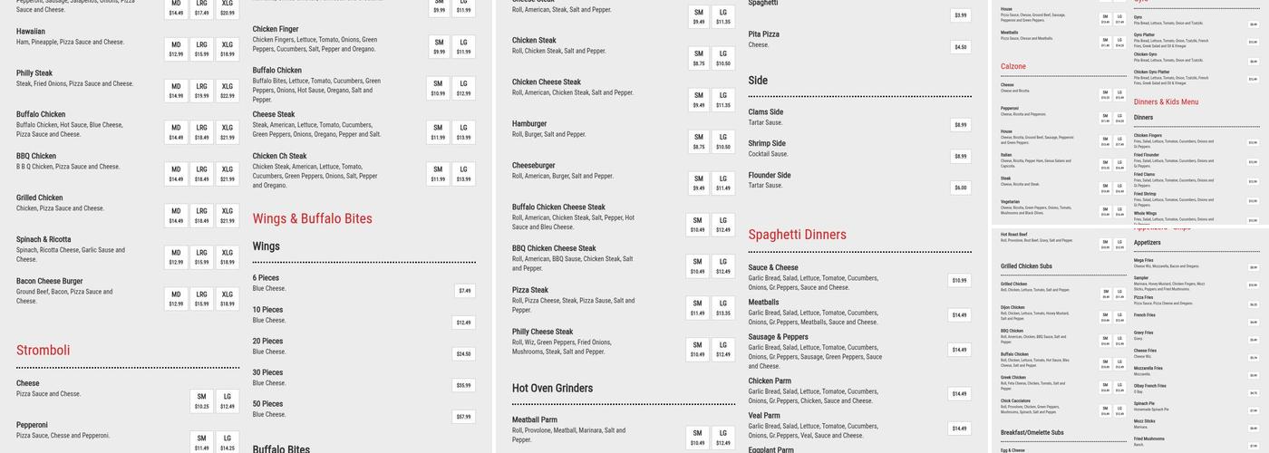 Three Stars Pizza Menu