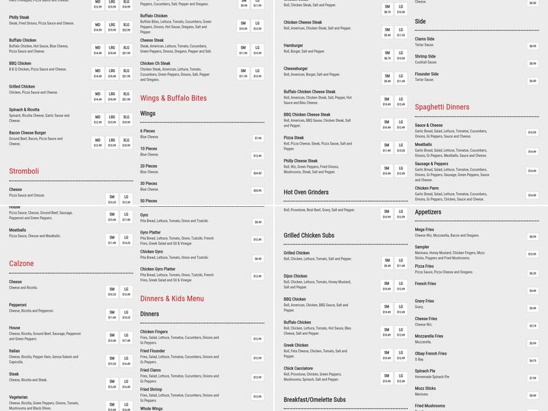 Three Stars Pizza Menu