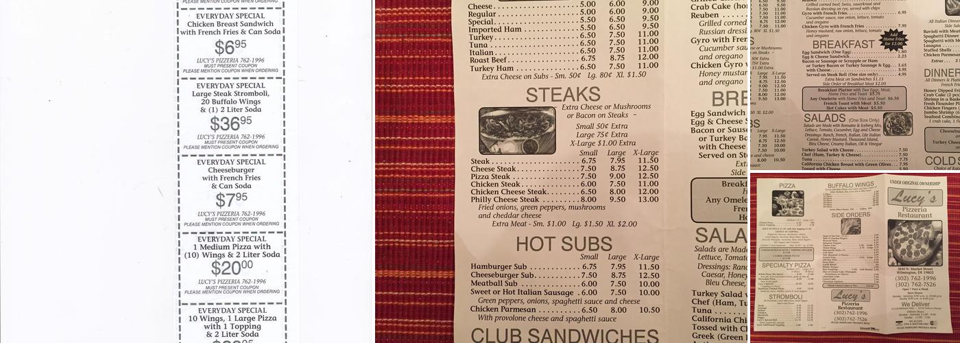 Lucy's Pizzeria & Bakery Menu