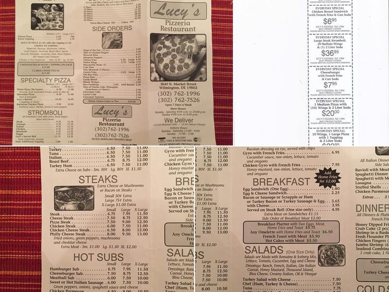 Lucy's Pizzeria & Bakery Menu
