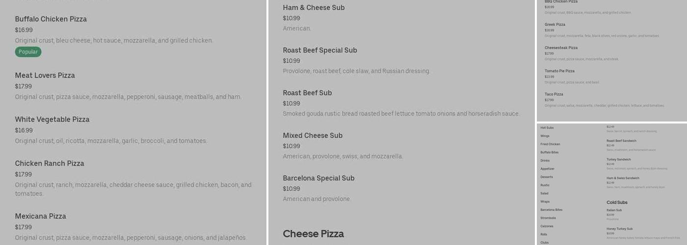 Barcelona Pizza Prices Corner Menu