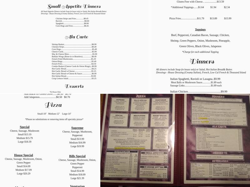 Bill's Pizza Shop Menu