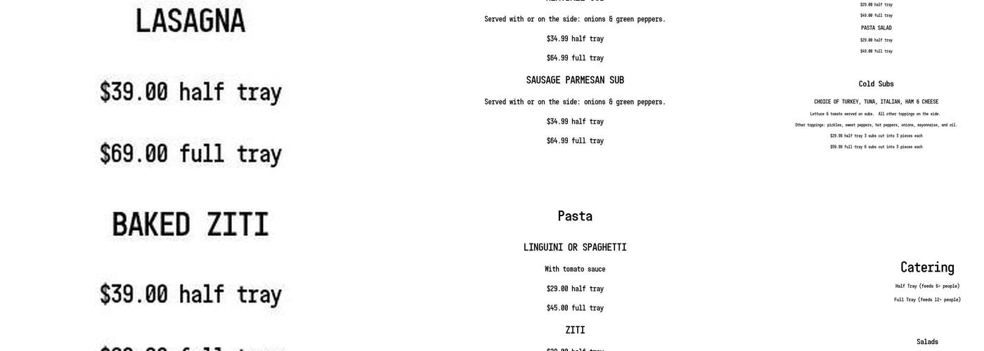 Ciao Pizza & Pasta Menu