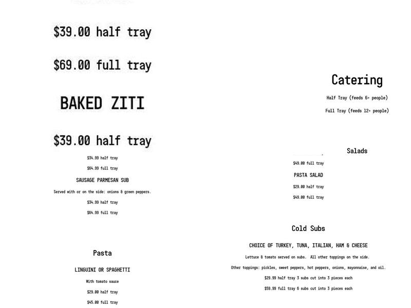 Ciao Pizza & Pasta Menu