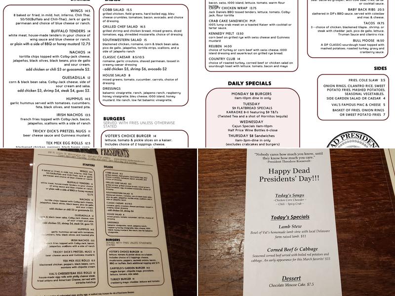 Dead Presidents Pub & Restaurant Menu