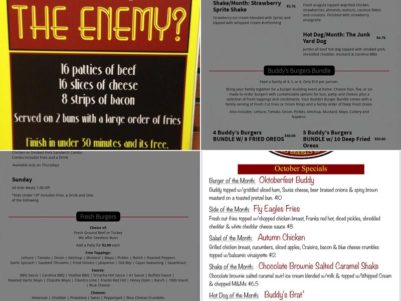 Buddy's Burgers Breast & Fries Menu