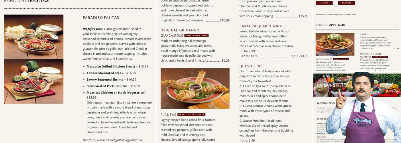 Paradiso Mexican Restaurant | Minot Menu
